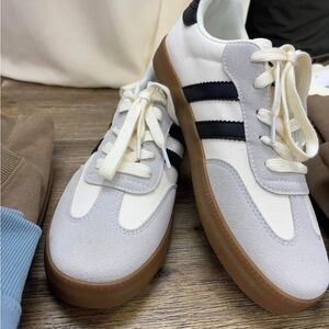 Classic Striped White and Black Sneakers